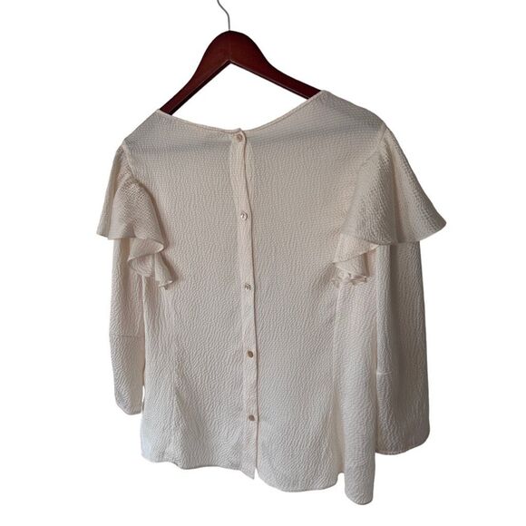 Rebecca Taylor Ivory 100% Silk Ruffled Button Back Blouse Size 10 - Picture 10 of 13
